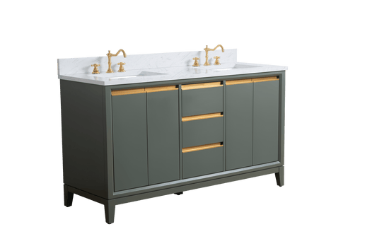 Vanity Art VA8060-DVG 60 Inch Double Sink Bathroom Vanity in Vintage Green with Marble Countertop - Vanity Art VA8060-DVG