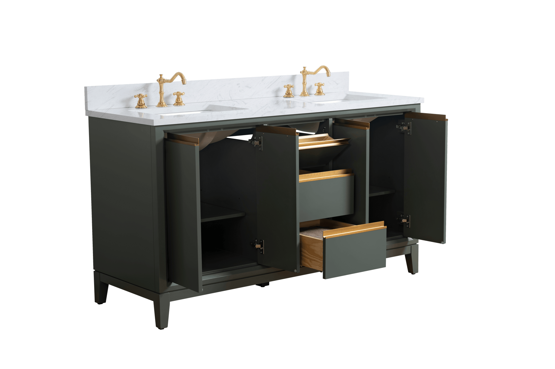 Vanity Art VA8060-DVG 60 Inch Double Sink Bathroom Vanity in Vintage Green with Marble Countertop - Vanity Art VA8060-DVG