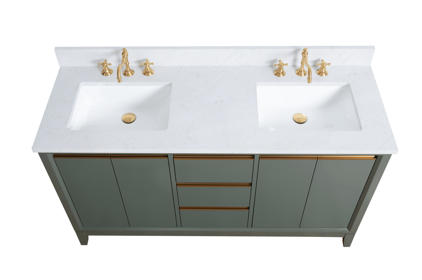 Vanity Art VA8060-DVG 60 Inch Double Sink Bathroom Vanity in Vintage Green with Marble Countertop - Vanity Art VA8060-DVG