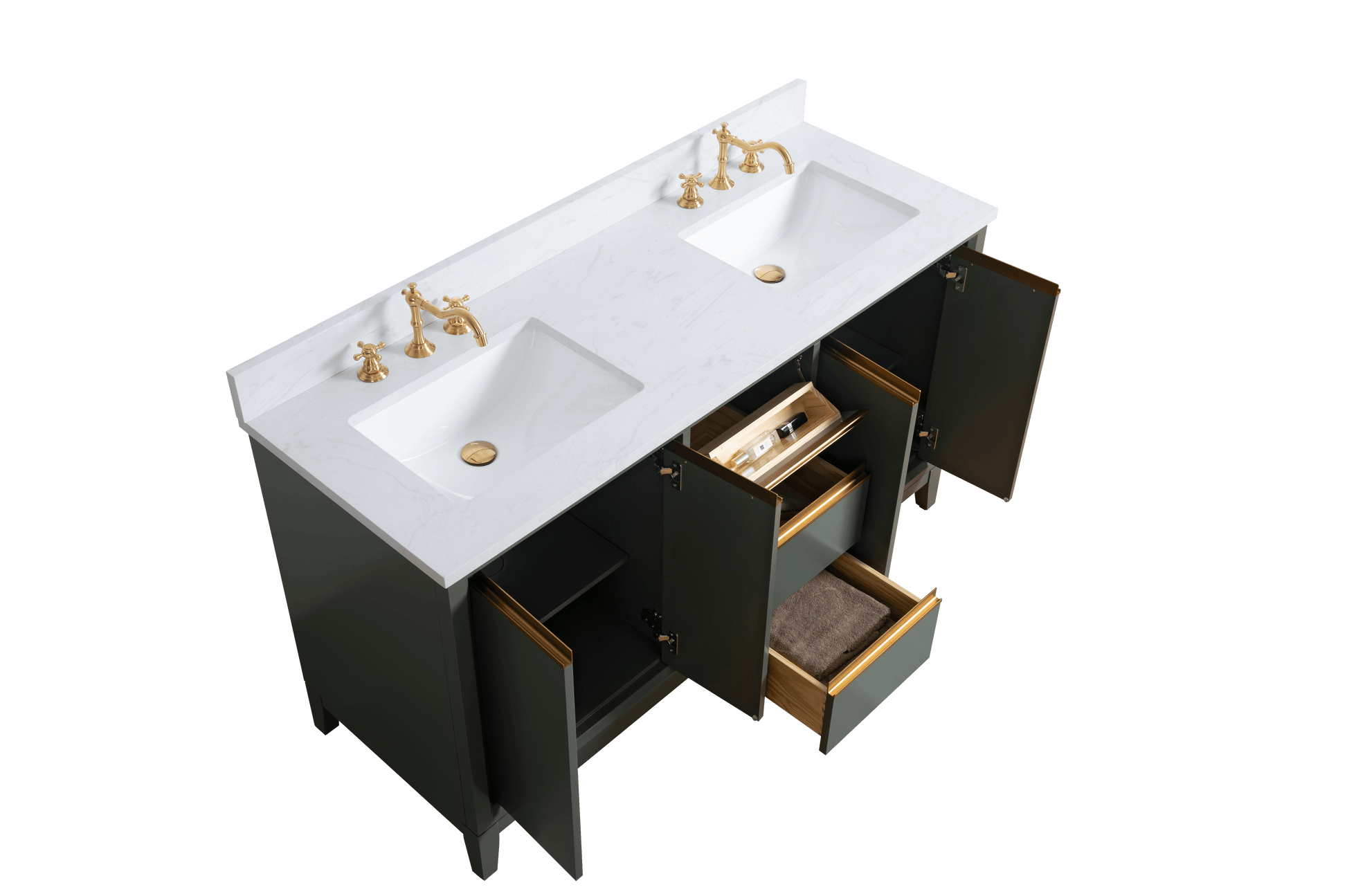 Vanity Art VA8060-DVG 60 Inch Double Sink Bathroom Vanity in Vintage Green with Marble Countertop - Vanity Art VA8060-DVG