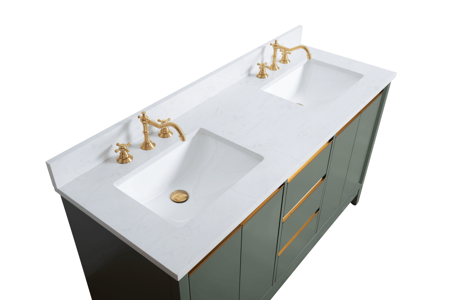 Vanity Art VA8060-DVG 60 Inch Double Sink Bathroom Vanity in Vintage Green with Marble Countertop - Vanity Art VA8060-DVG