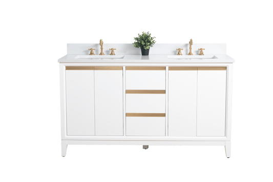 Vanity Art VA8060-DW 60 Inch Double Sink Bathroom Vanity in White with Marble Countertop - Vanity Art VA8060-DW