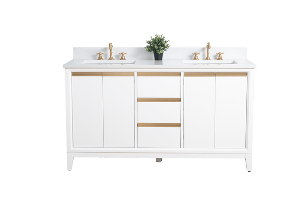 Vanity Art VA8060-DW 60 Inch Double Sink Bathroom Vanity in White with Marble Countertop - Vanity Art VA8060-DW