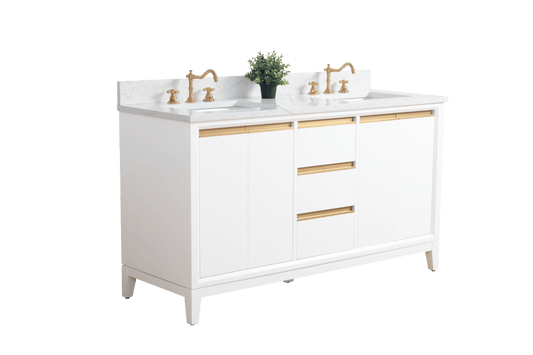 Vanity Art VA8060-DW 60 Inch Double Sink Bathroom Vanity in White with Marble Countertop - Vanity Art VA8060-DW