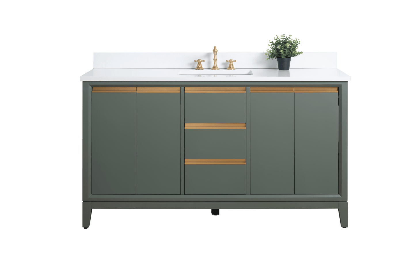 Vanity Art VA8060-SVG 60 Inch Single Sink Bathroom Vanity in Vintage Green with Marble Countertop - Vanity Art VA8060-SVG