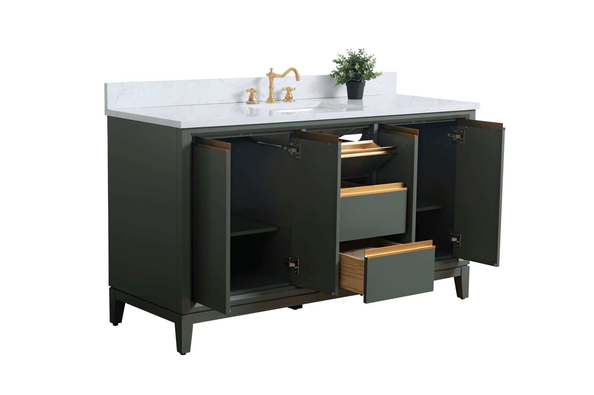 Vanity Art VA8060-SVG 60 Inch Single Sink Bathroom Vanity in Vintage Green with Marble Countertop - Vanity Art VA8060-SVG