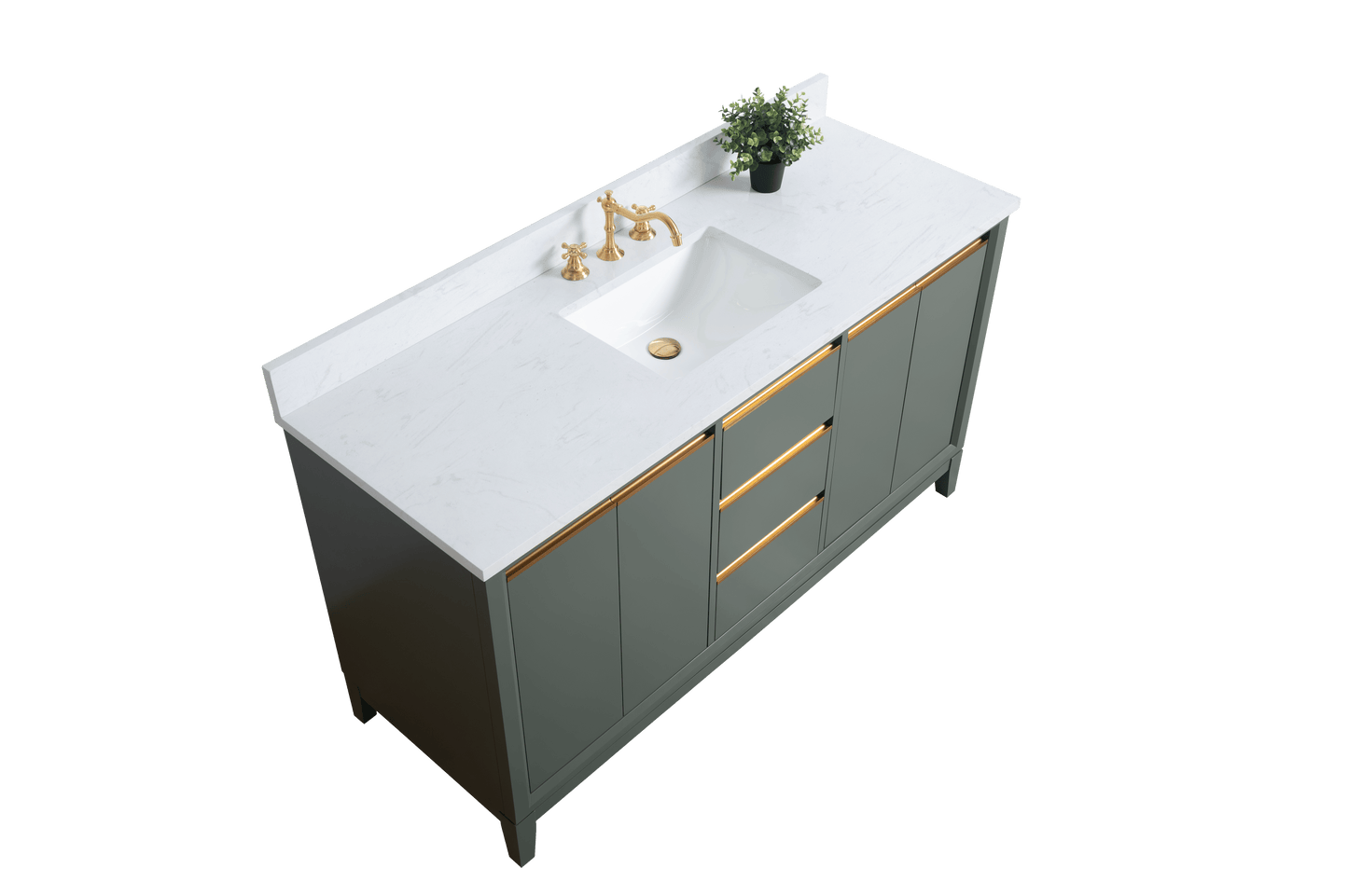 Vanity Art VA8060-SVG 60 Inch Single Sink Bathroom Vanity in Vintage Green with Marble Countertop - Vanity Art VA8060-SVG