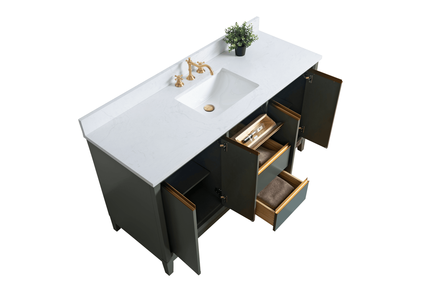 Vanity Art VA8060-SVG 60 Inch Single Sink Bathroom Vanity in Vintage Green with Marble Countertop - Vanity Art VA8060-SVG