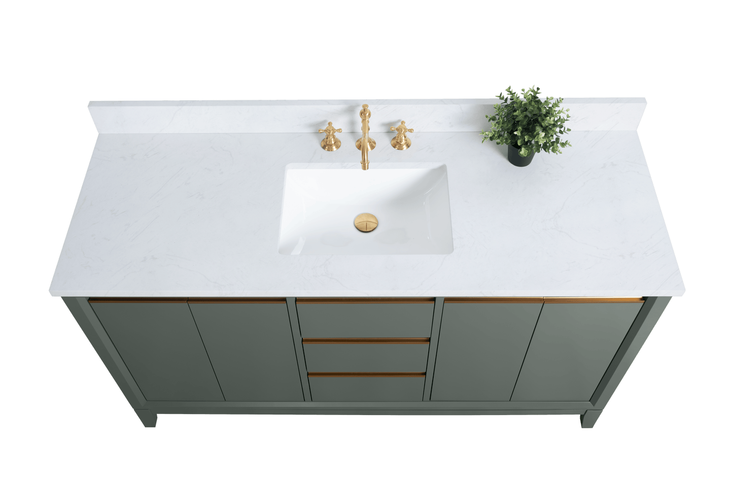 Vanity Art VA8060-SVG 60 Inch Single Sink Bathroom Vanity in Vintage Green with Marble Countertop - Vanity Art VA8060-SVG