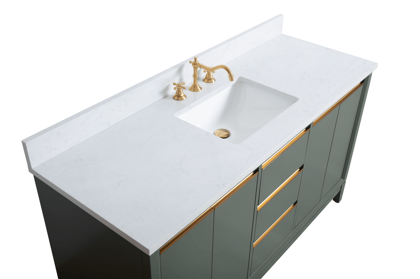 Vanity Art VA8060-SVG 60 Inch Single Sink Bathroom Vanity in Vintage Green with Marble Countertop - Vanity Art VA8060-SVG