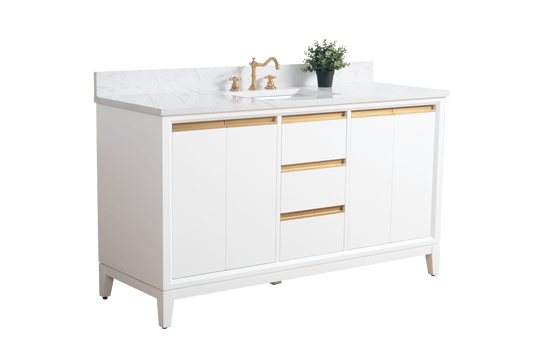 Vanity Art VA8060-SW 60 Inch Single Sink Bathroom Vanity in White with Marble Countertop - Vanity Art VA8060-SW