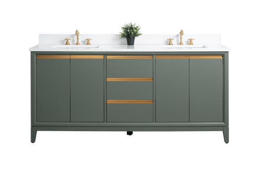 Vanity Art VA8072-DVG 72 Inch Double Sink Bathroom Vanity in Vintage Green with Marble Countertop - Vanity Art VA8072-DVG