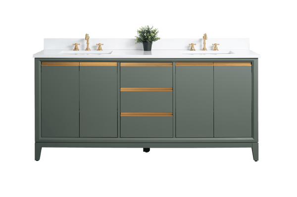 Vanity Art VA8072-DVG 72 Inch Double Sink Bathroom Vanity in Vintage Green with Marble Countertop - Vanity Art VA8072-DVG