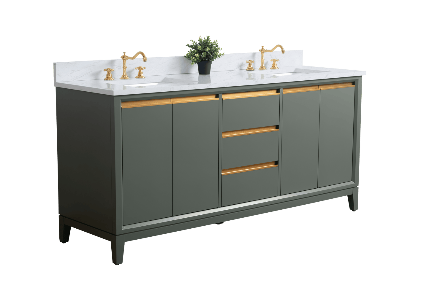 Vanity Art VA8072-DVG 72 Inch Double Sink Bathroom Vanity in Vintage Green with Marble Countertop - Vanity Art VA8072-DVG