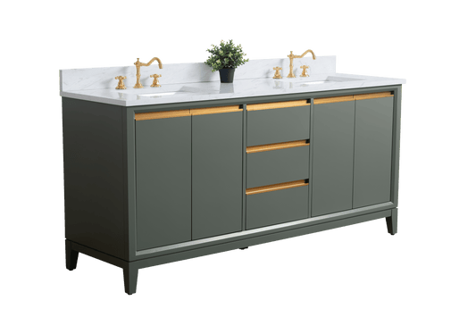 Vanity Art VA8072-DVG 72 Inch Double Sink Bathroom Vanity in Vintage Green with Marble Countertop - Vanity Art VA8072-DVG