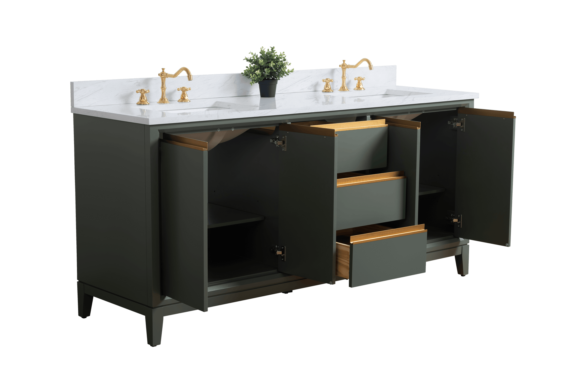 Vanity Art VA8072-DVG 72 Inch Double Sink Bathroom Vanity in Vintage Green with Marble Countertop - Vanity Art VA8072-DVG