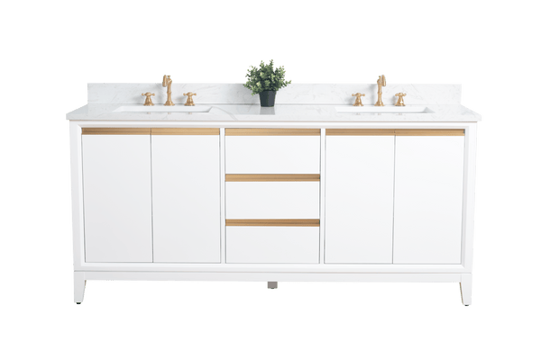 Vanity Art VA8072-DW 72 Inch Double Sink Bathroom Vanity in White with Marble Countertop - Vanity Art VA8072-DW