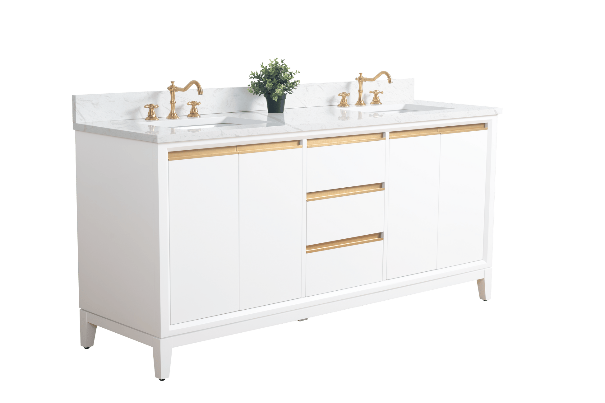 Vanity Art VA8072-DW 72 Inch Double Sink Bathroom Vanity in White with Marble Countertop - Vanity Art VA8072-DW