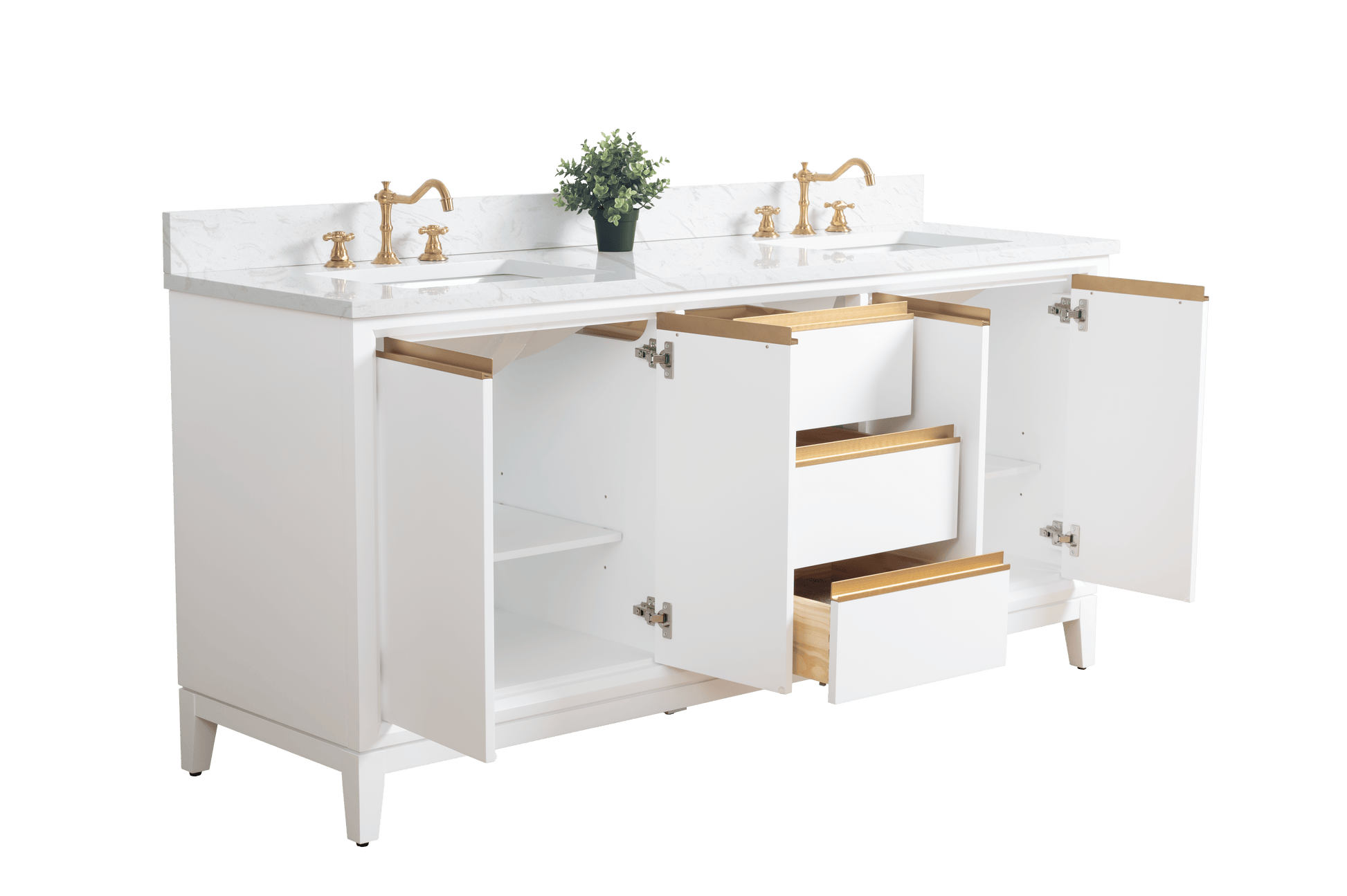 Vanity Art VA8072-DW 72 Inch Double Sink Bathroom Vanity in White with Marble Countertop - Vanity Art VA8072-DW