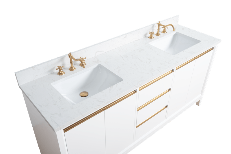 Vanity Art VA8072-DW 72 Inch Double Sink Bathroom Vanity in White with Marble Countertop - Vanity Art VA8072-DW