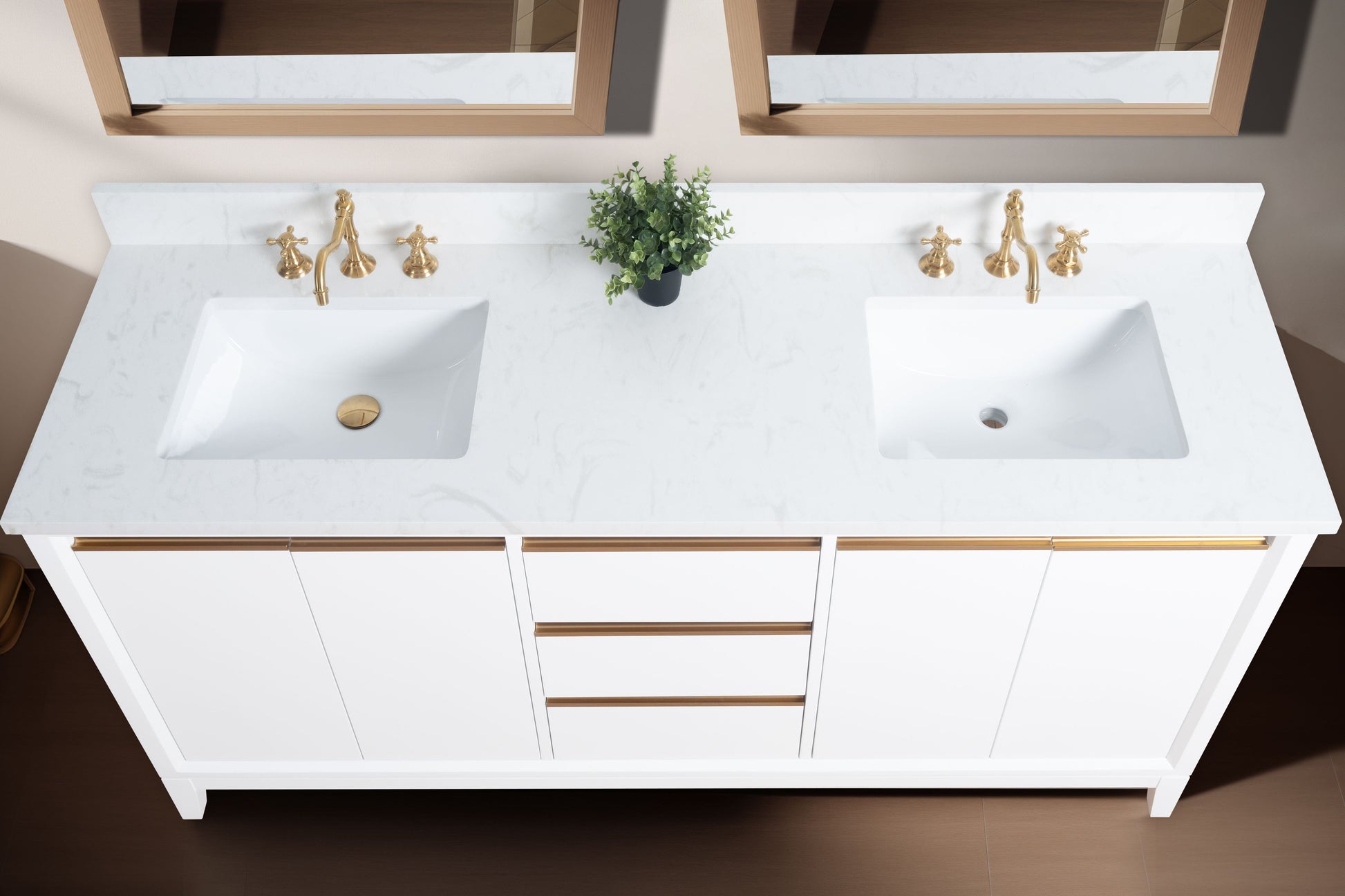 Vanity Art VA8072-DW 72 Inch Double Sink Bathroom Vanity in White with Marble Countertop - Vanity Art VA8072-DW