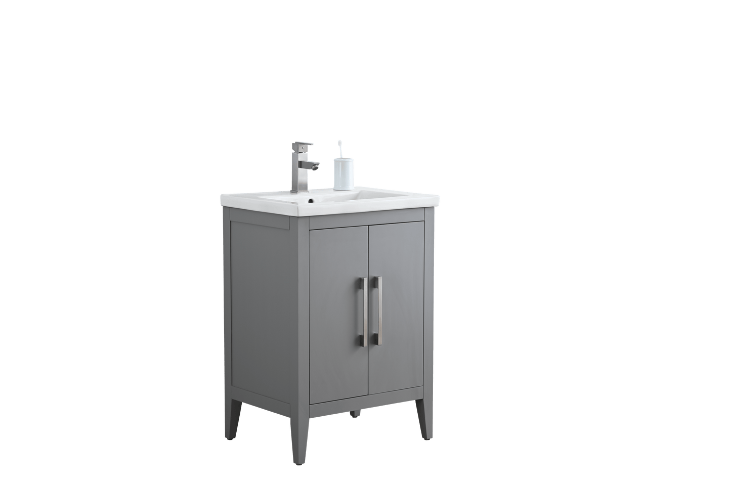 Vanity Art VA9024-G 24 Inch Single Sink Bathroom Vanity in Cashmere Gray with Ceramic Top - Vanity Art VA9024-G