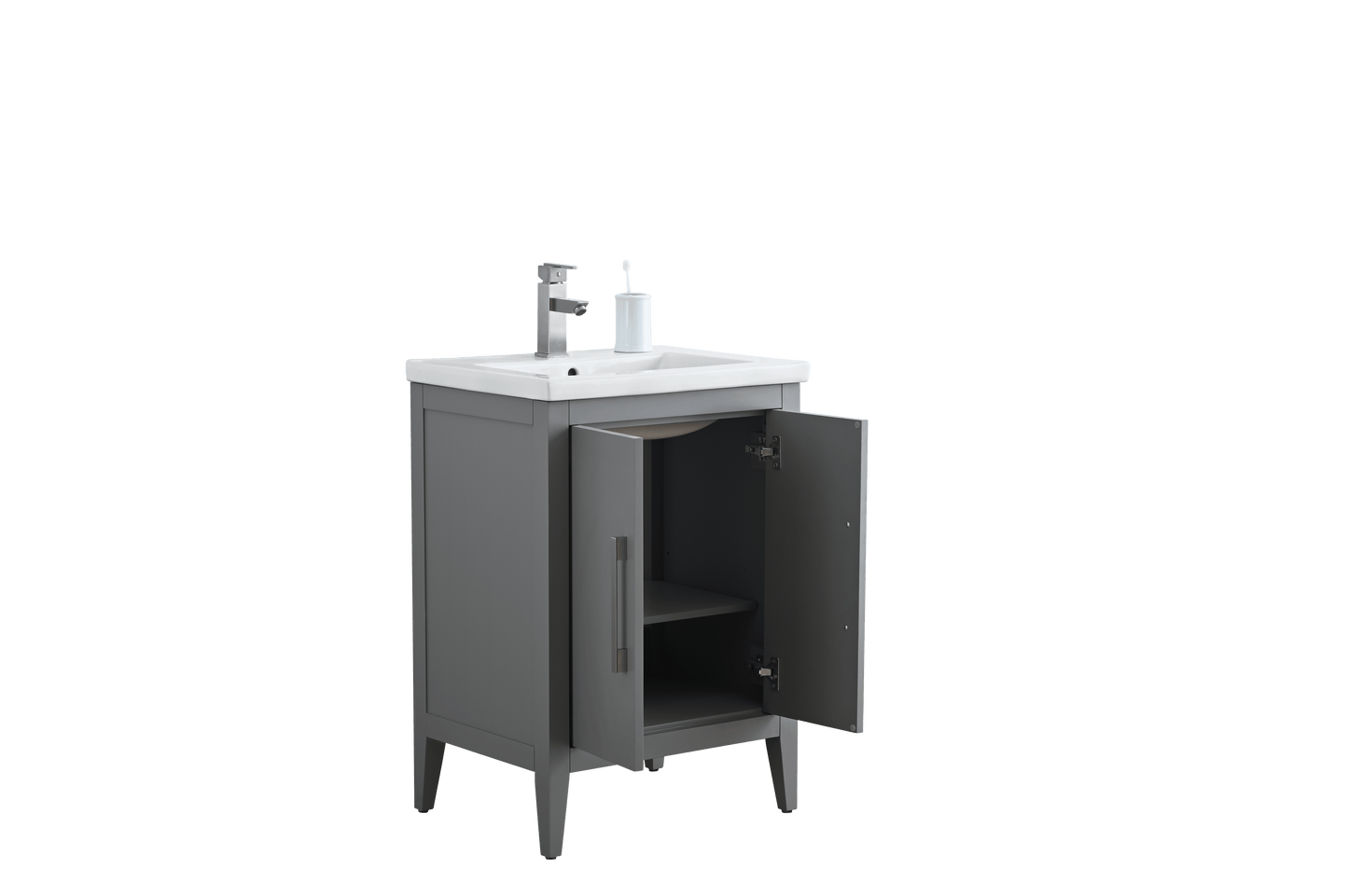 Vanity Art VA9024-G 24 Inch Single Sink Bathroom Vanity in Cashmere Gray with Ceramic Top - Vanity Art VA9024-G