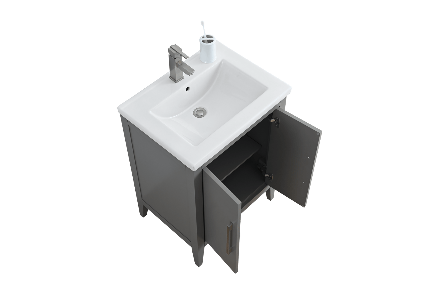 Vanity Art VA9024-G 24 Inch Single Sink Bathroom Vanity in Cashmere Gray with Ceramic Top - Vanity Art VA9024-G