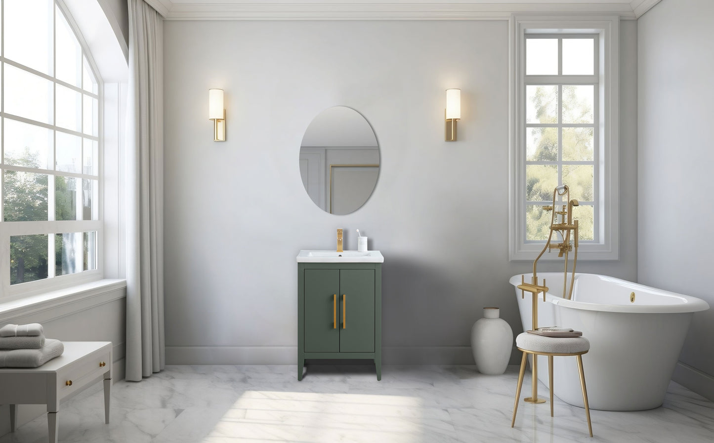 Vanity Art VA9024-VG 24 Inch Single Sink Bathroom Vanity in Vintage Green with Ceramic Top - Vanity Art VA9024-VG