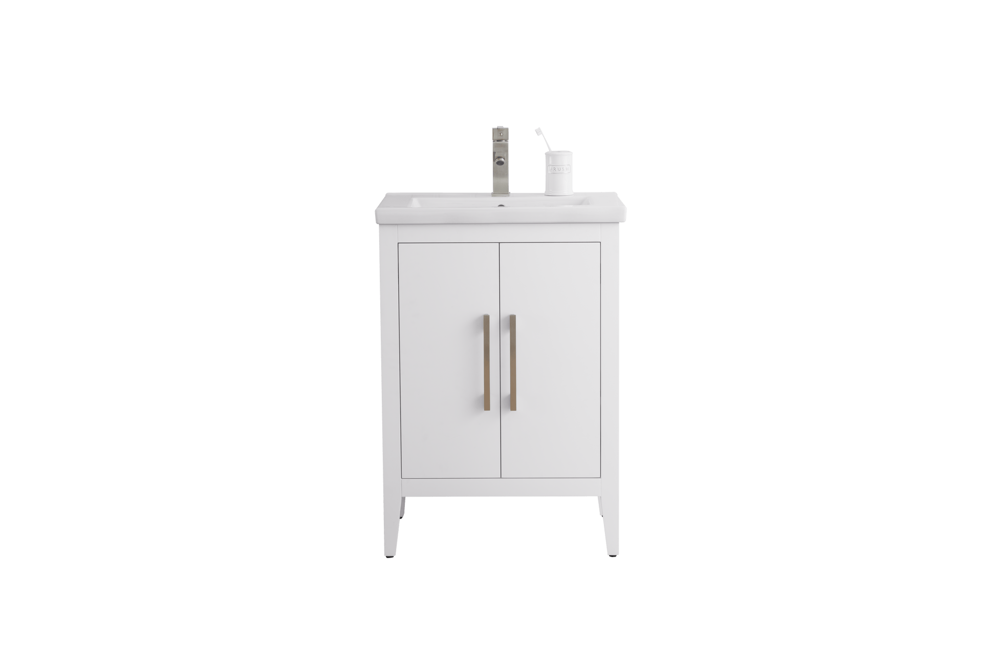 Vanity Art VA9024-W 24 Inch Single Sink Bathroom Vanity in White with Ceramic Top - Vanity Art VA9024-W