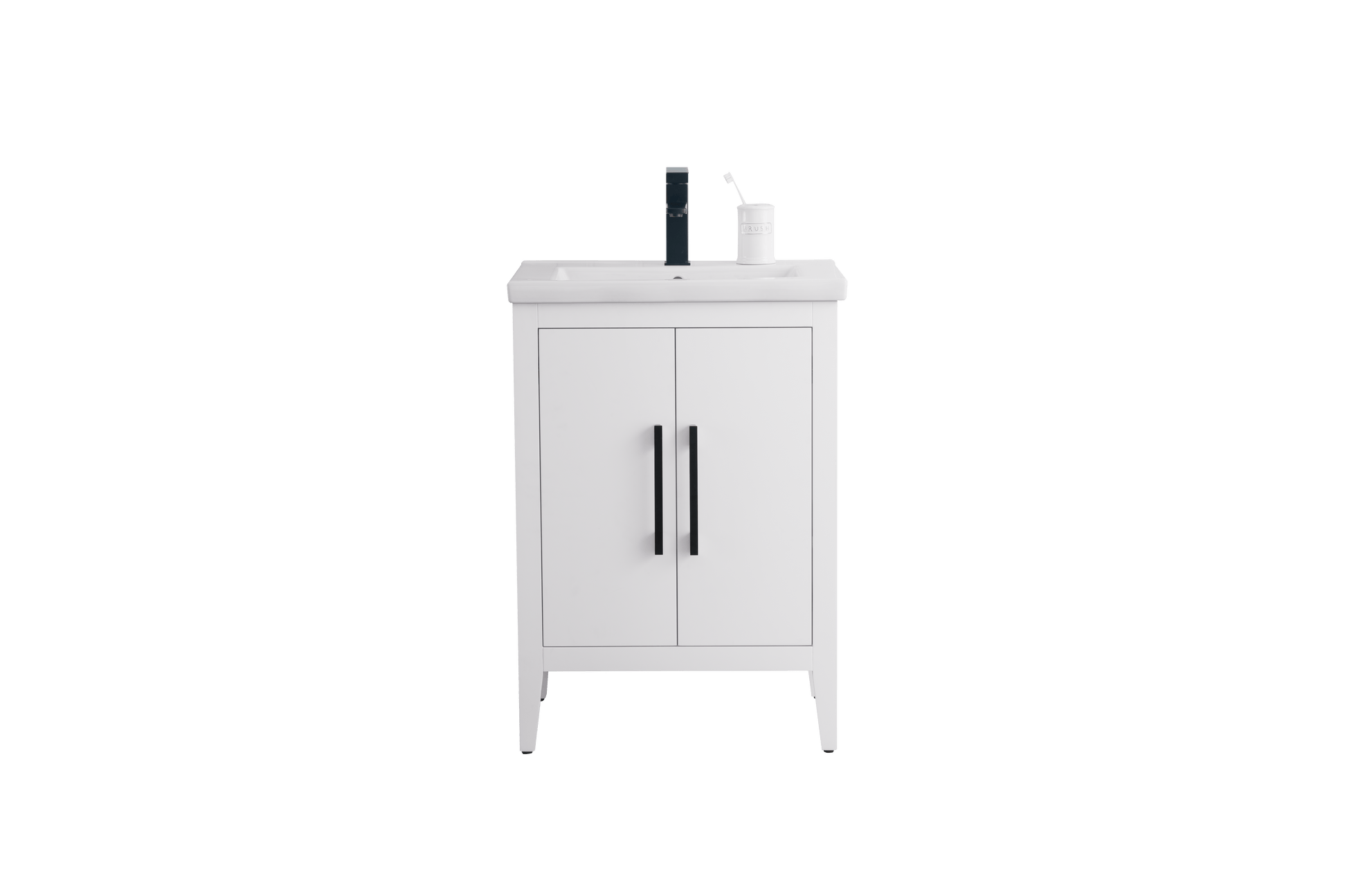 Vanity Art VA9024-W 24 Inch Single Sink Bathroom Vanity in White with Ceramic Top - Vanity Art VA9024-W