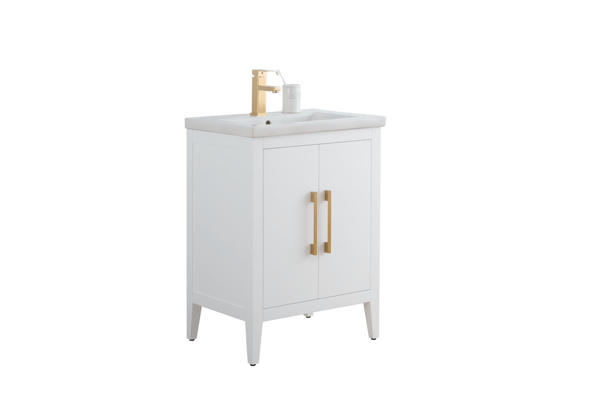 Vanity Art VA9024-W 24 Inch Single Sink Bathroom Vanity in White with Ceramic Top - Vanity Art VA9024-W