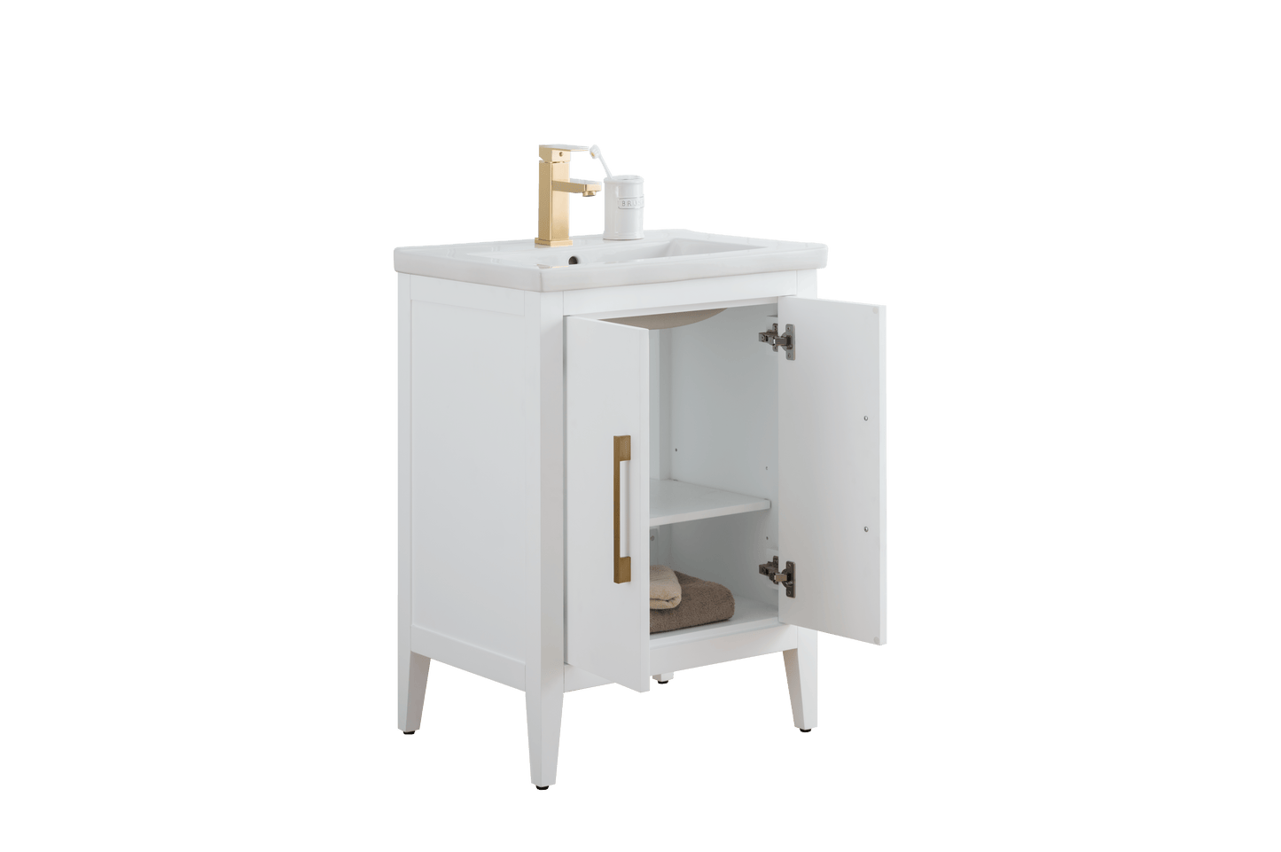 Vanity Art VA9024-W 24 Inch Single Sink Bathroom Vanity in White with Ceramic Top - Vanity Art VA9024-W