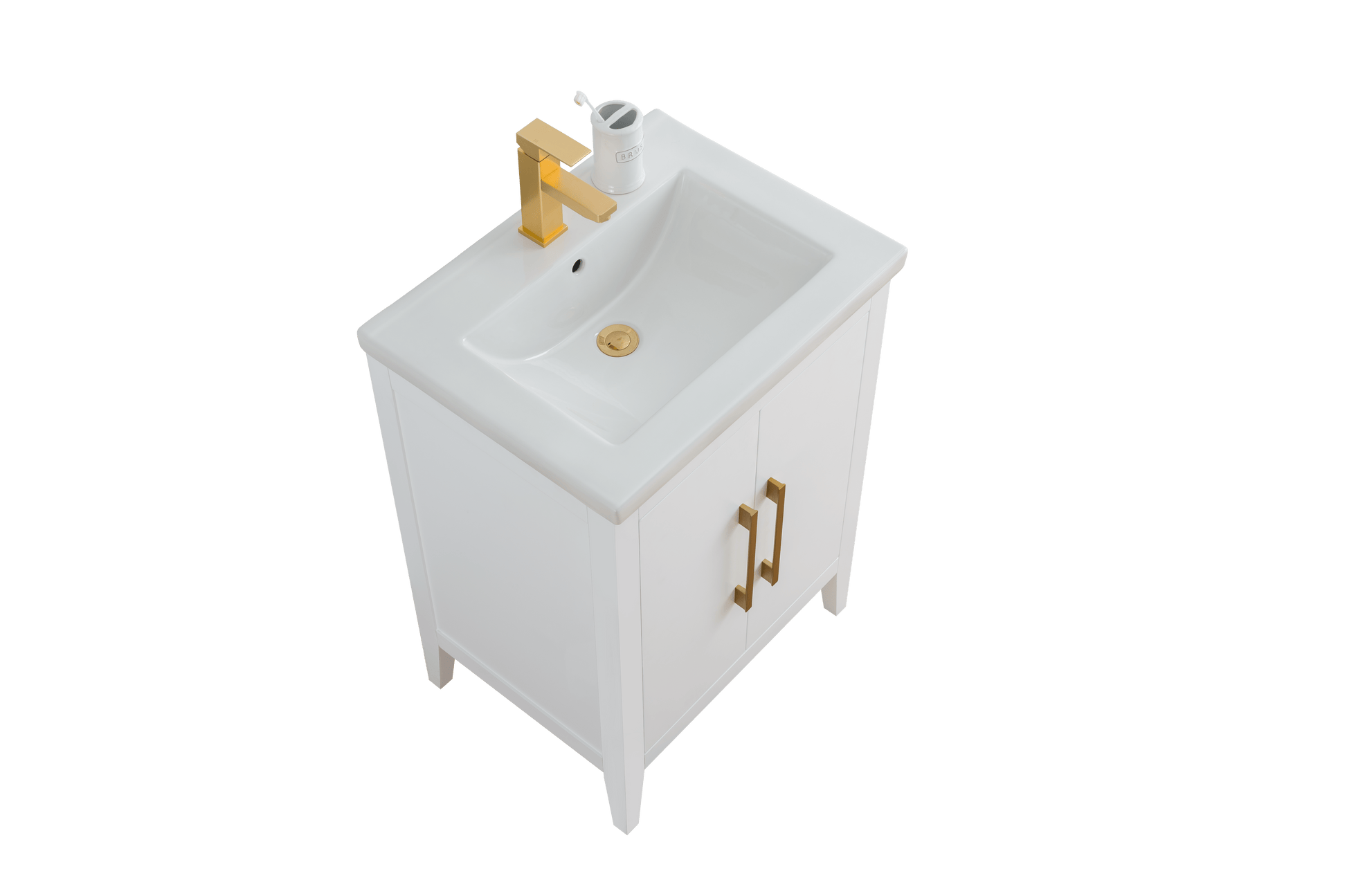 Vanity Art VA9024-W 24 Inch Single Sink Bathroom Vanity in White with Ceramic Top - Vanity Art VA9024-W