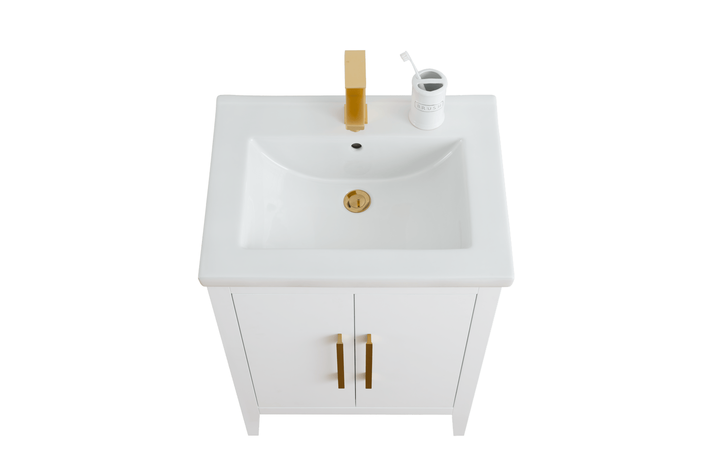 Vanity Art VA9024-W 24 Inch Single Sink Bathroom Vanity in White with Ceramic Top - Vanity Art VA9024-W