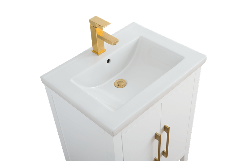 Vanity Art VA9024-W 24 Inch Single Sink Bathroom Vanity in White with Ceramic Top - Vanity Art VA9024-W