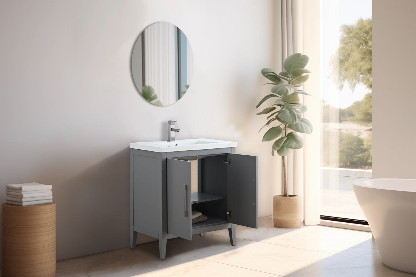 Vanity Art VA9030-G 30 Inch Single Sink Bathroom Vanity in Cashmere Gray with Ceramic Top - Vanity Art VA9030-G