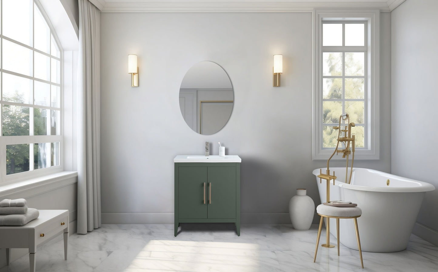 Vanity Art VA9030-VG 30 Inch Single Sink Bathroom Vanity in Vintage Green with Ceramic Top - Vanity Art VA9030-VG