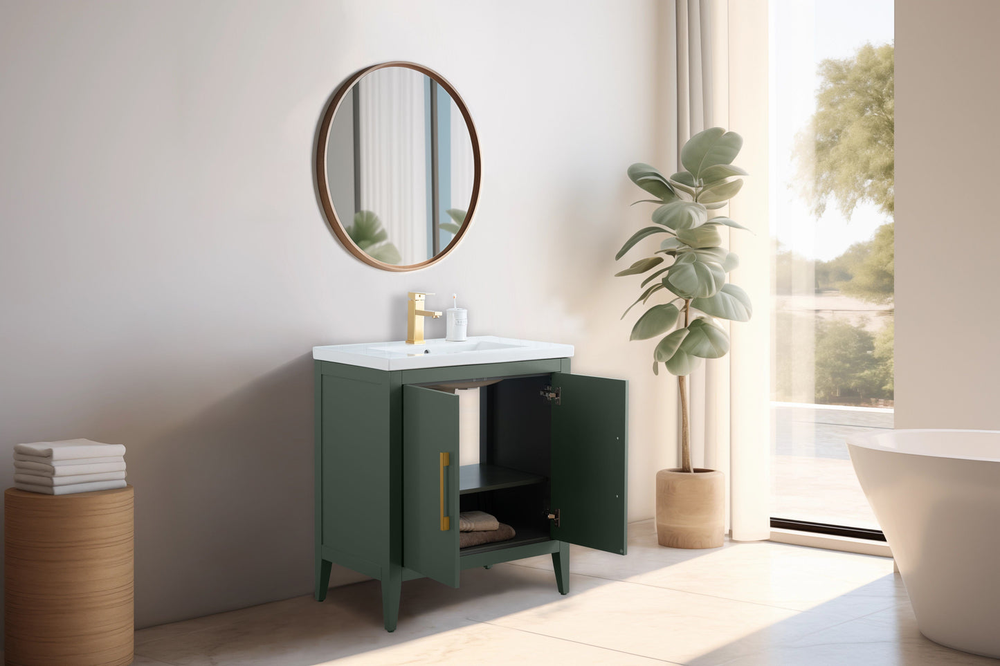 Vanity Art VA9030-VG 30 Inch Single Sink Bathroom Vanity in Vintage Green with Ceramic Top - Vanity Art VA9030-VG