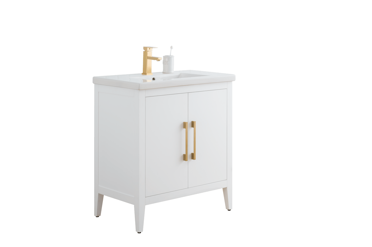 Vanity Art VA9030-W 30 Inch Single Sink Bathroom Vanity in White with Ceramic Top - Vanity Art VA9030-W