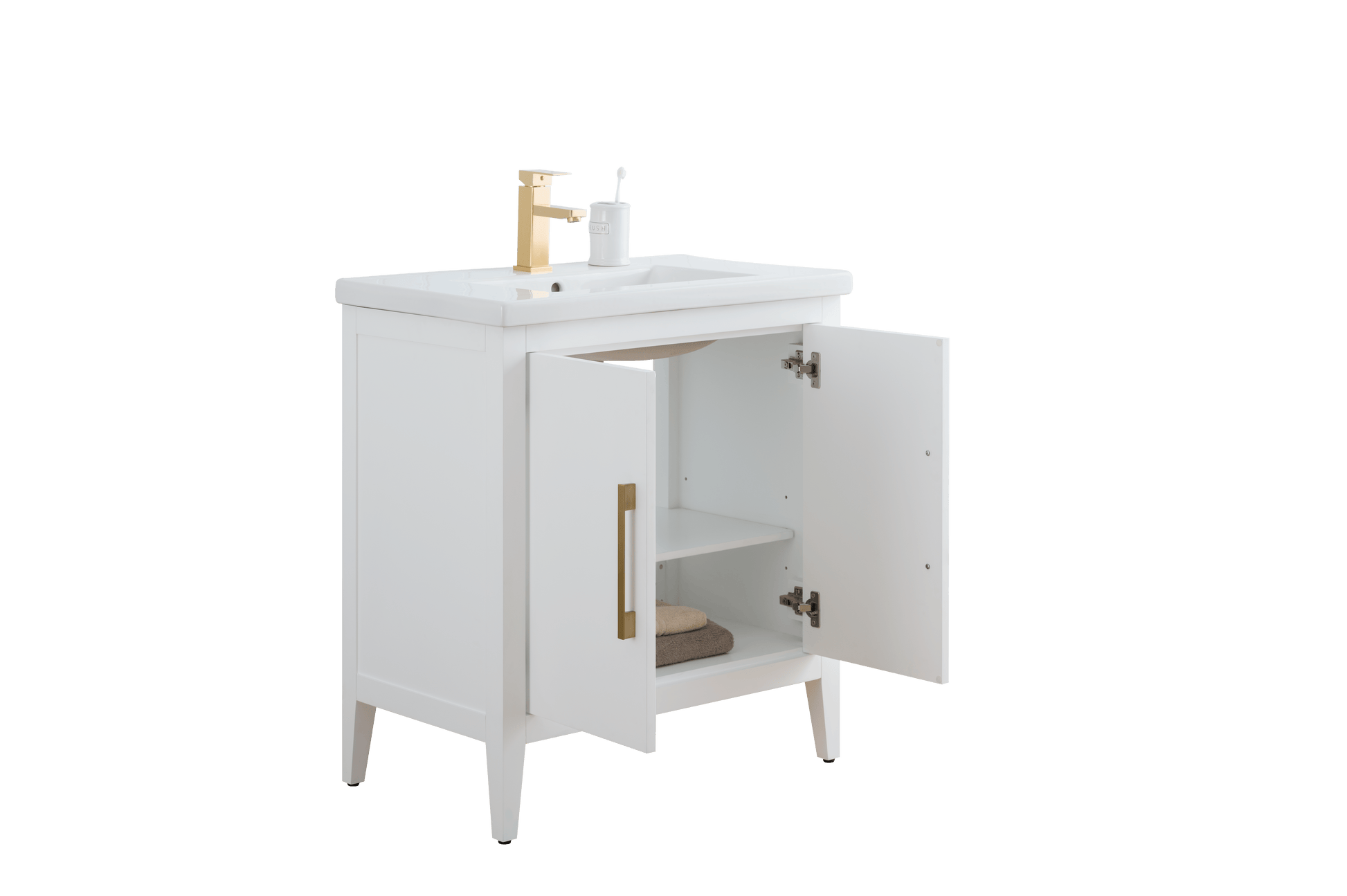 Vanity Art VA9030-W 30 Inch Single Sink Bathroom Vanity in White with Ceramic Top - Vanity Art VA9030-W