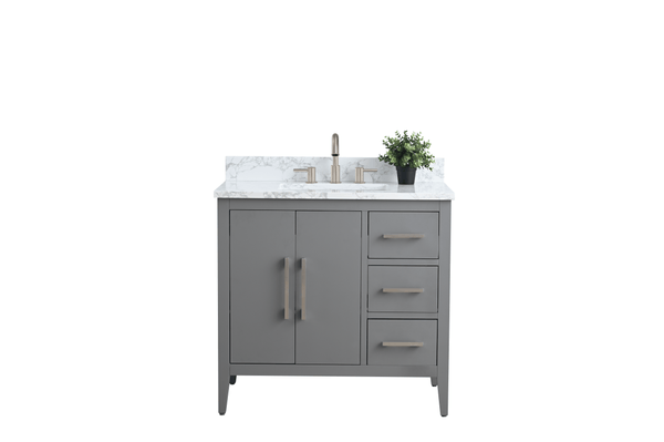 Vanity Art VA9036-G 36 Inch Single Sink Bathroom Vanity in Cashmere Gray with Marble Countertop - Vanity Art VA9036-G