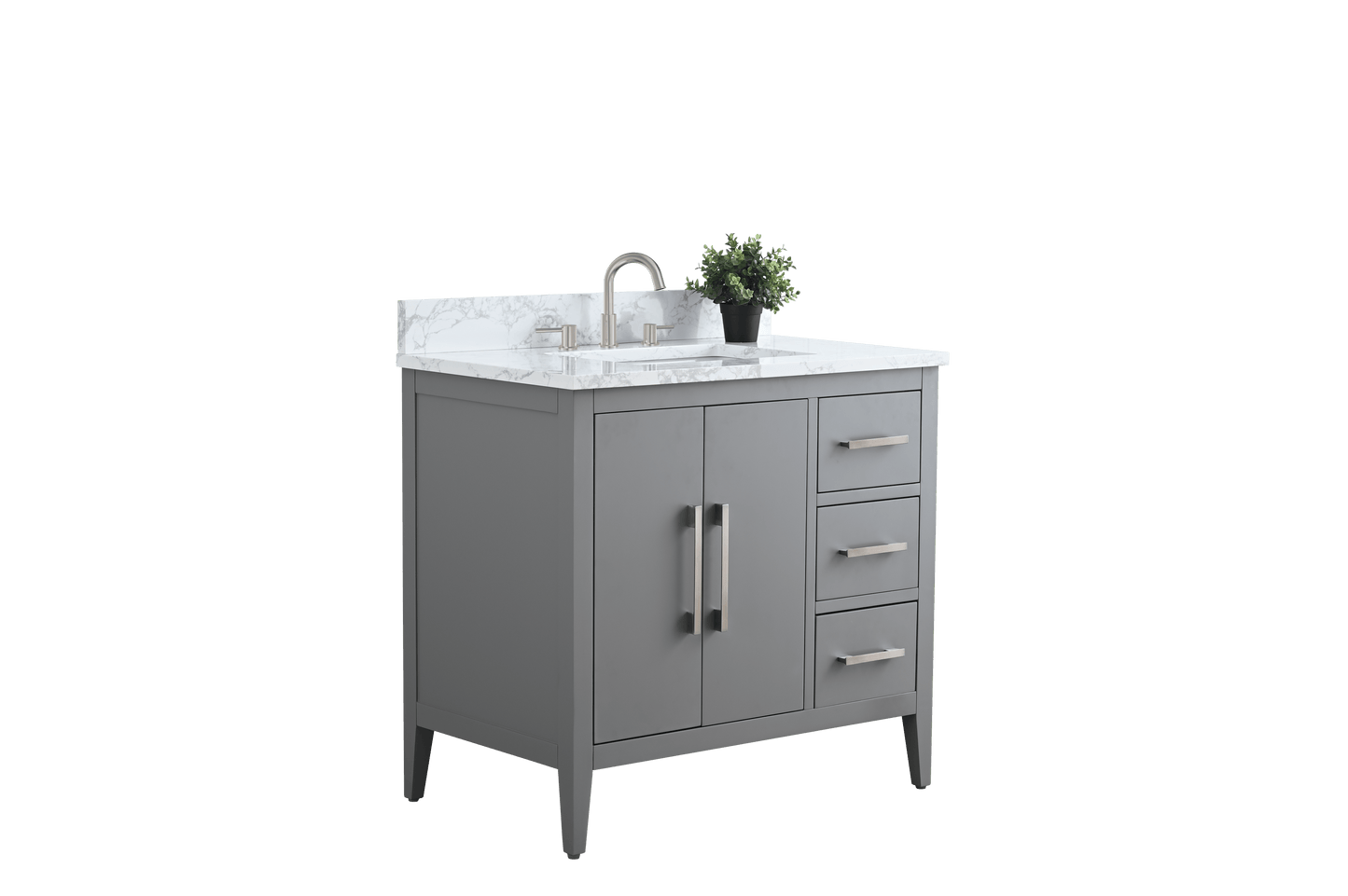 Vanity Art VA9036-G 36 Inch Single Sink Bathroom Vanity in Cashmere Gray with Marble Countertop - Vanity Art VA9036-G