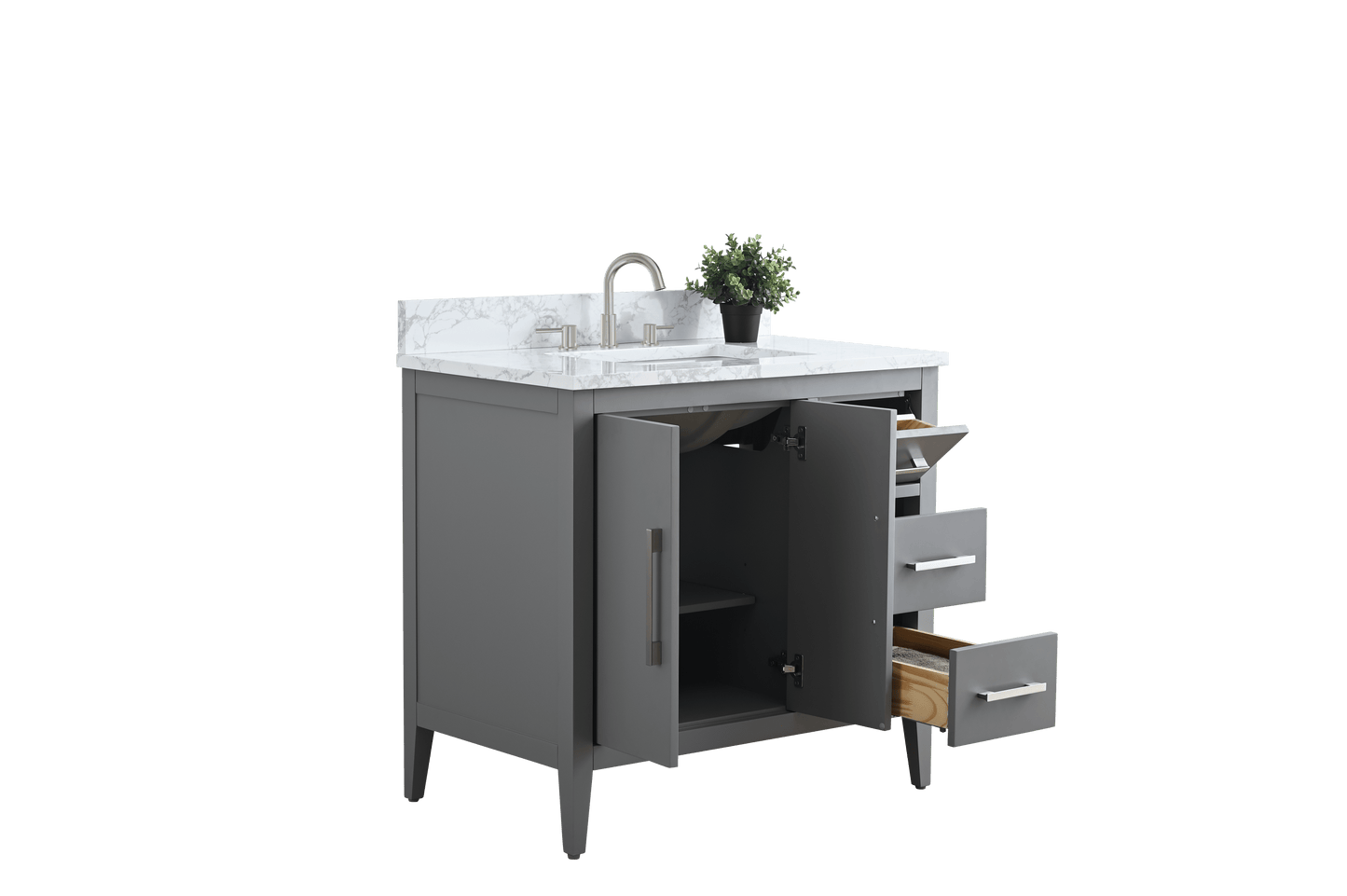 Vanity Art VA9036-G 36 Inch Single Sink Bathroom Vanity in Cashmere Gray with Marble Countertop - Vanity Art VA9036-G