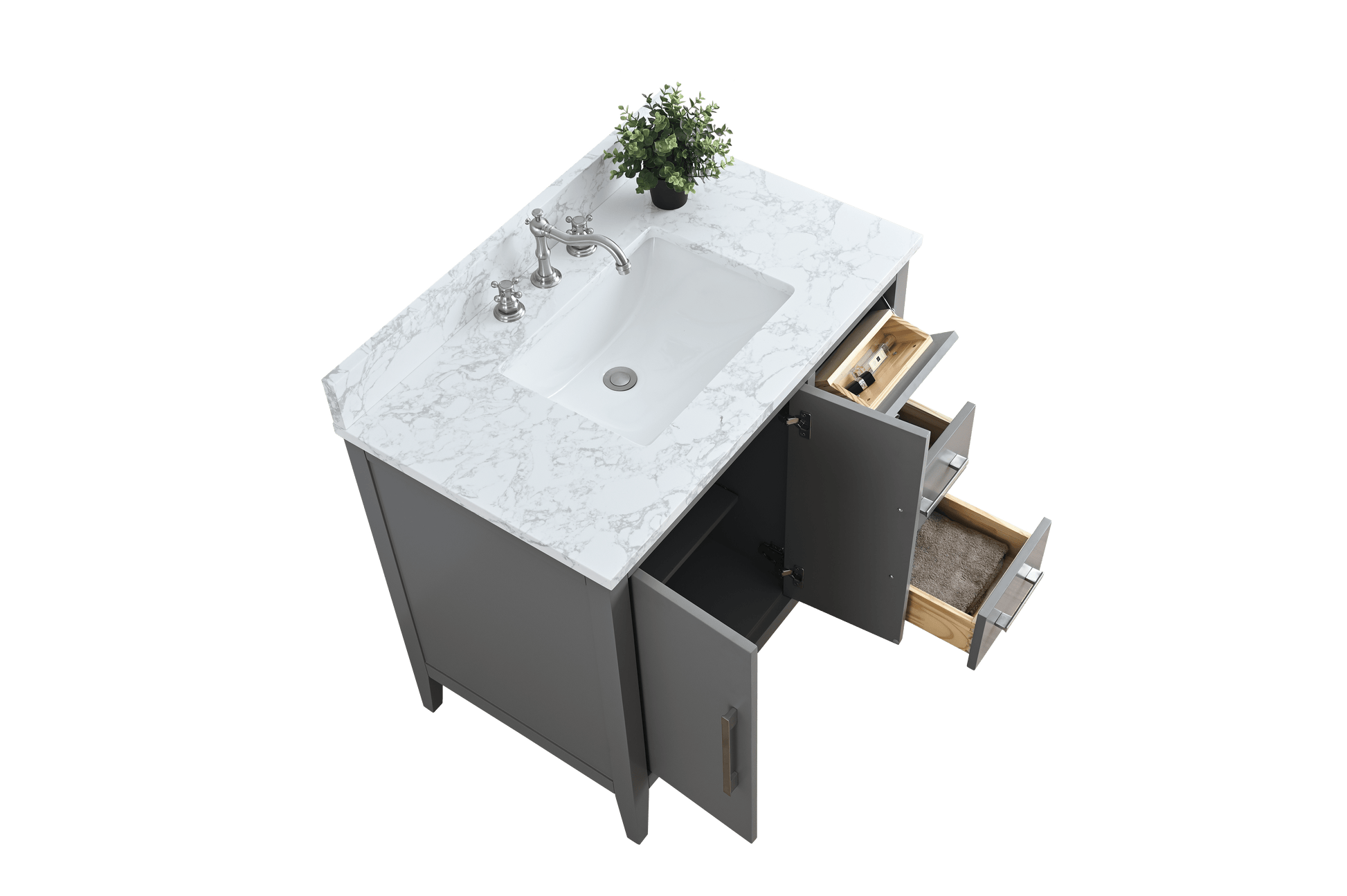 Vanity Art VA9036-G 36 Inch Single Sink Bathroom Vanity in Cashmere Gray with Marble Countertop - Vanity Art VA9036-G