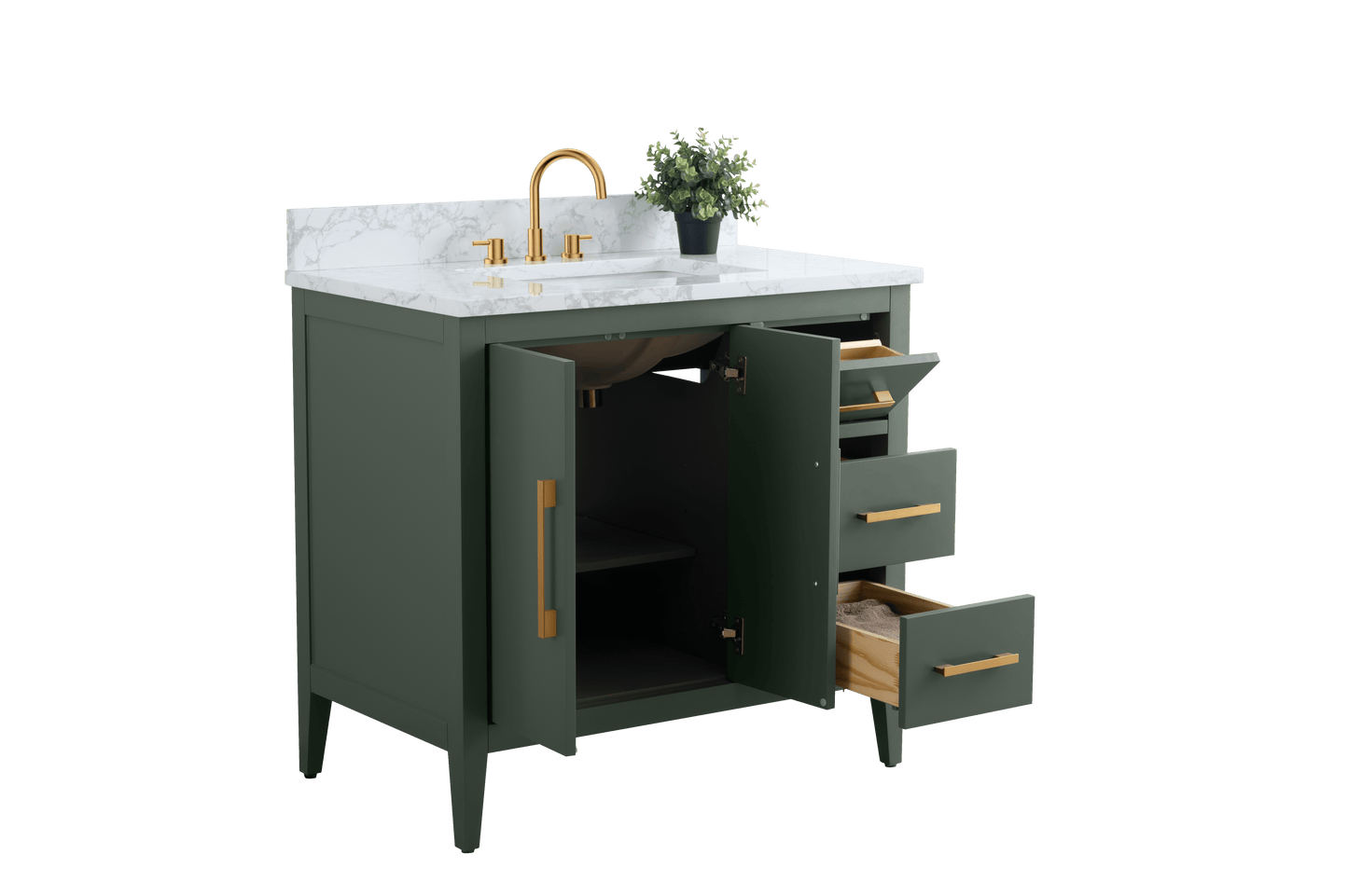 Vanity Art VA9036-VG 36 Inch Single Sink Bathroom Vanity in Vintage Green with Marble Countertop - Vanity Art VA9036-VG