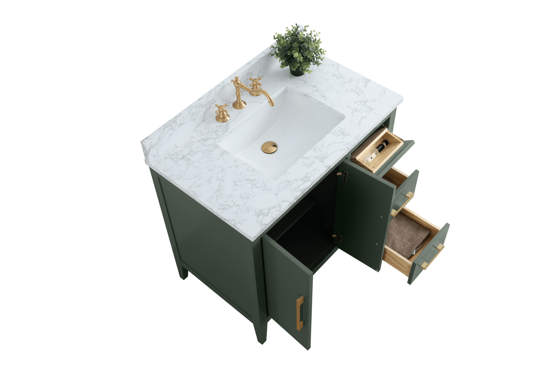 Vanity Art VA9036-VG 36 Inch Single Sink Bathroom Vanity in Vintage Green with Marble Countertop - Vanity Art VA9036-VG