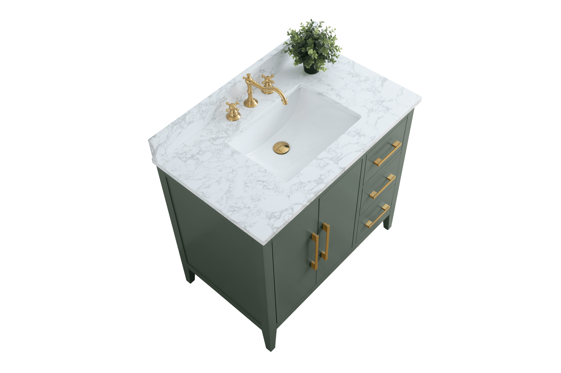 Vanity Art VA9036-VG 36 Inch Single Sink Bathroom Vanity in Vintage Green with Marble Countertop - Vanity Art VA9036-VG