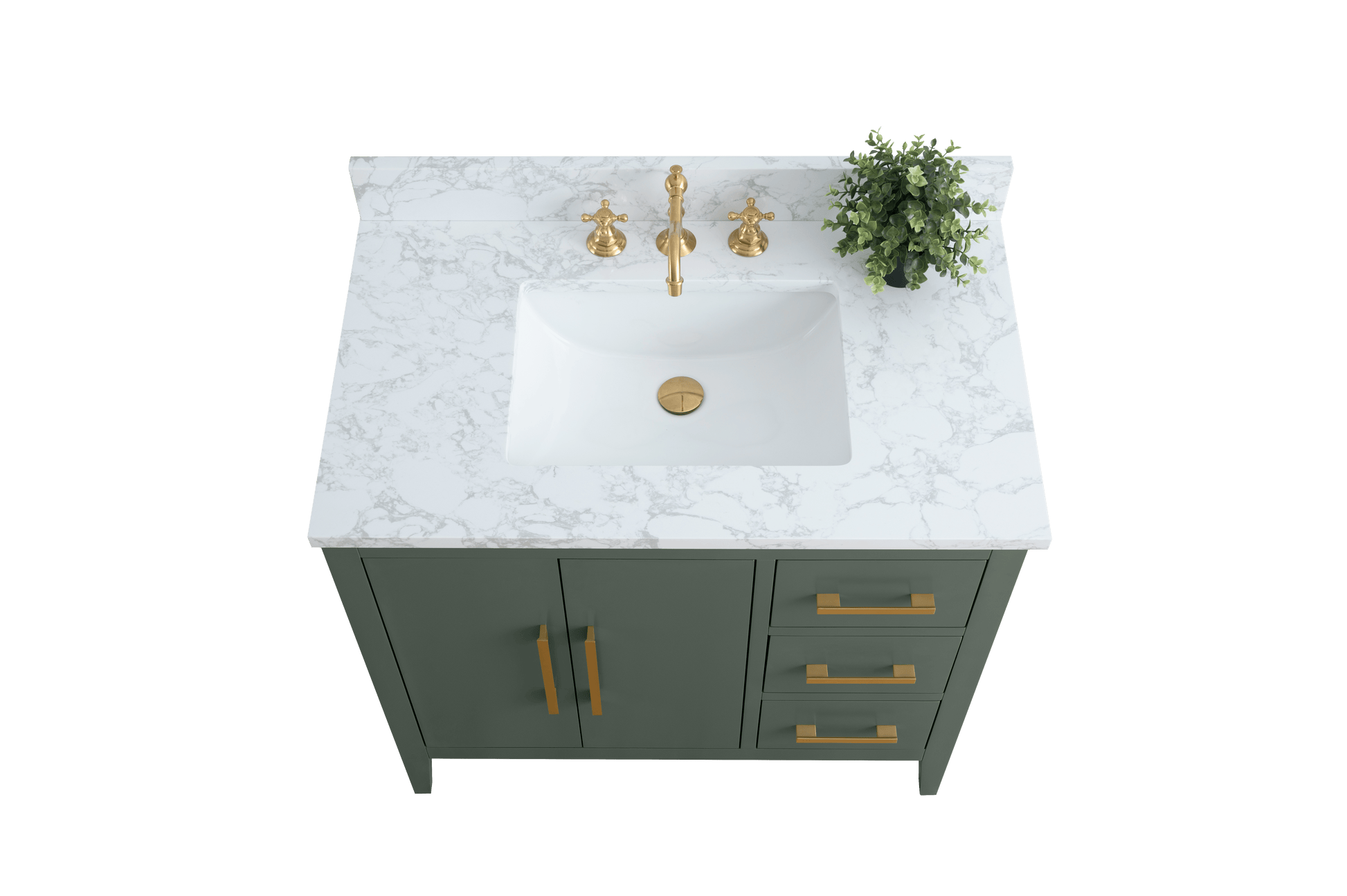 Vanity Art VA9036-VG 36 Inch Single Sink Bathroom Vanity in Vintage Green with Marble Countertop - Vanity Art VA9036-VG