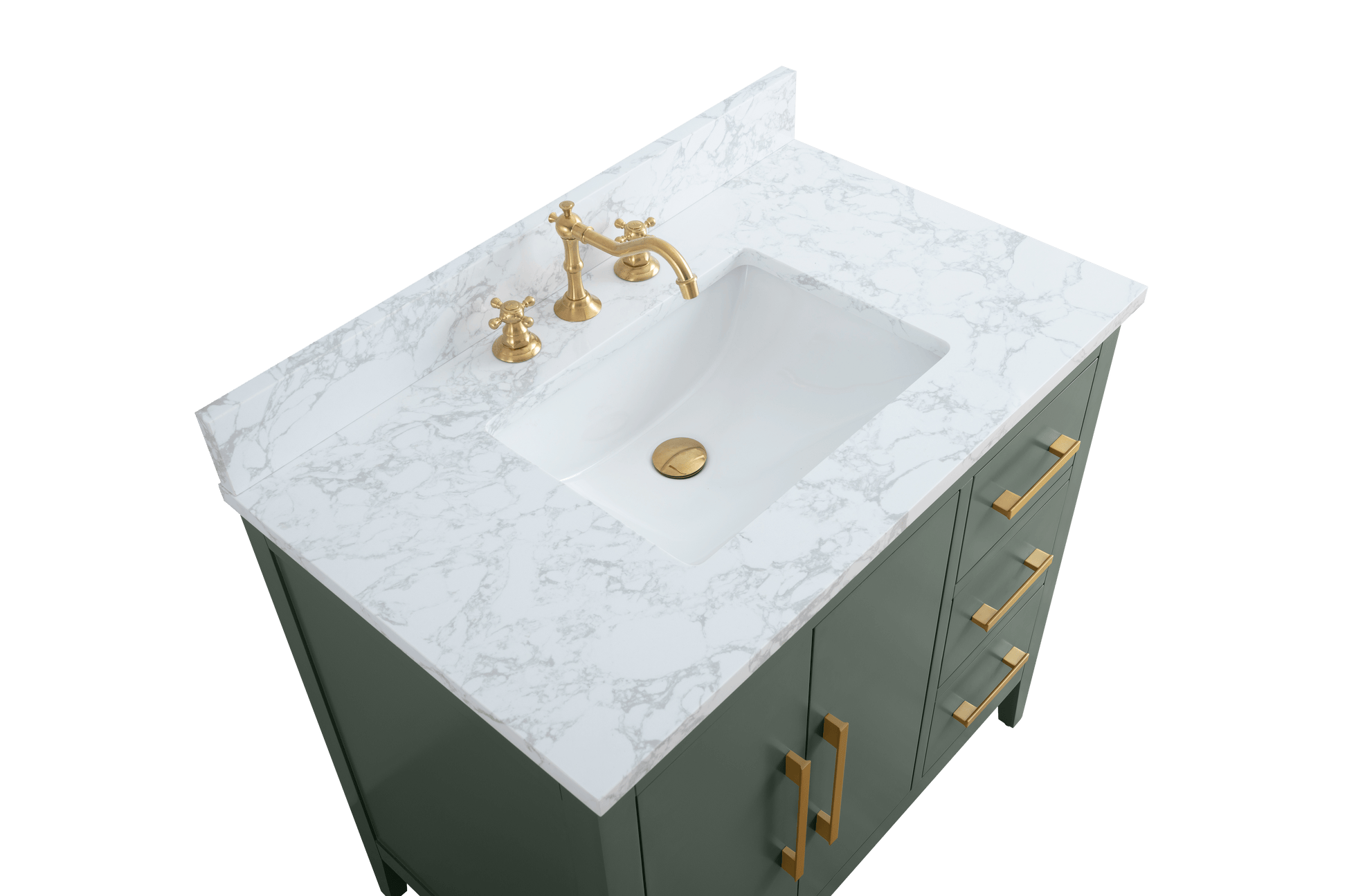 Vanity Art VA9036-VG 36 Inch Single Sink Bathroom Vanity in Vintage Green with Marble Countertop - Vanity Art VA9036-VG